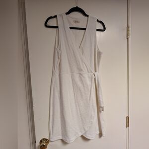 Madewell White Textured Faux Wrap Jumper Dress